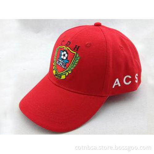 Red Brushed Canvas Cotton Baseball Cap Embroidered 6 Panel